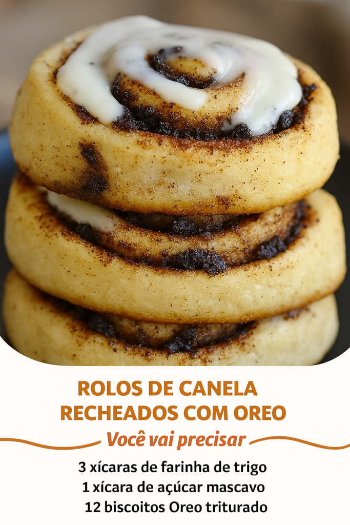 Rolos de canela recheados com oreo